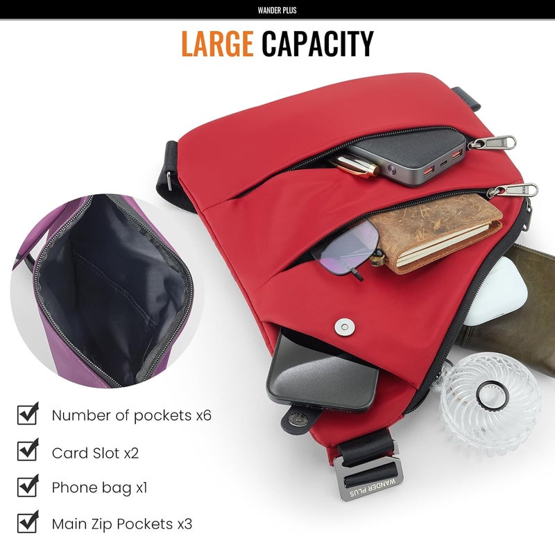 WANDER PLUS ® Anti Theft Crossbody Travel Bag for Women Men, Multi-Pocket Crossbody Bag, Slim Sling Bag with Adjustable Strap - Image 5